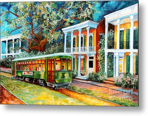 New Orleans Metal Print featuring the painting New Orleans Evening Streetcar by Diane Millsap