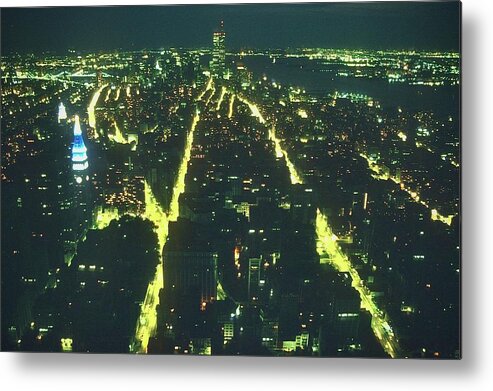 New York Metal Print featuring the photograph New York City at Night in 1984 by Gordon James