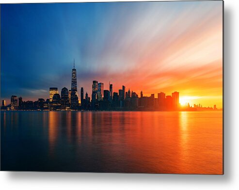 New York Metal Print featuring the photograph New York City skyline day and night by Songquan Deng