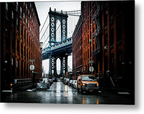 Black And White Metal Print featuring the photograph New York From Brooklyn by Serge Ramelli