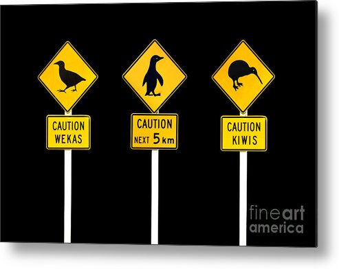 New Zealand Metal Print featuring the photograph New Zealand roadsigns by Delphimages Photo Creations