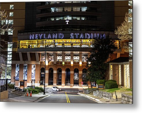 University Of Tennessee At Night Metal Print featuring the photograph Neyland Stadium at the University of Tennessee at night by Eldon McGraw