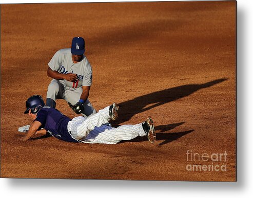 Game Two Metal Print featuring the photograph Nick Hundley and Jimmy Rollins by Doug Pensinger