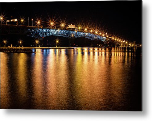 Coleman Bridge Metal Print featuring the photograph Night Lights in Yorktown by Lara Morrison