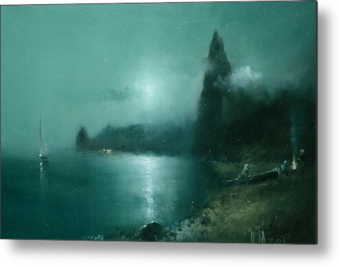 Russian Artists New Wave Metal Print featuring the painting Night over Seashore by Igor Medvedev