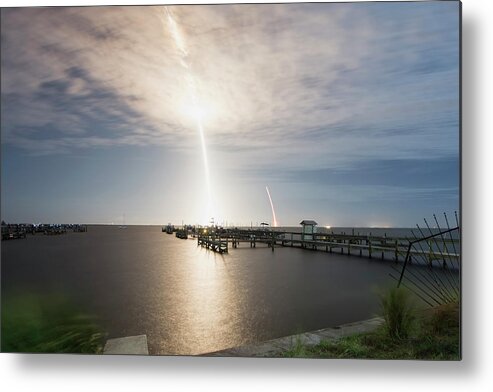Rocket Metal Print featuring the photograph Night Rocket Launch and Landing by Carolyn Hutchins