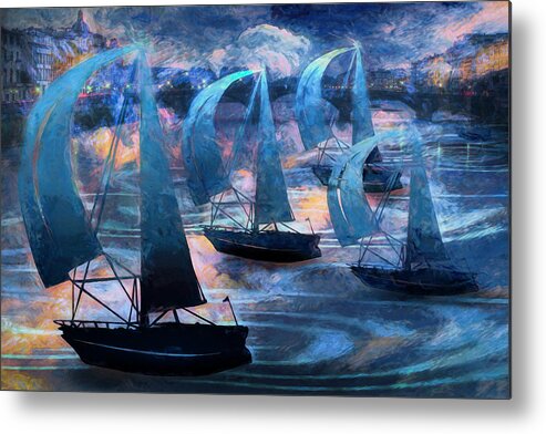 Sailboats Metal Print featuring the photograph Night Sailing by Debra and Dave Vanderlaan