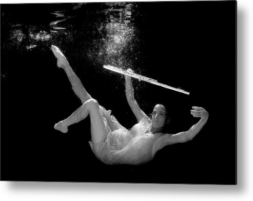 Flute Metal Print featuring the photograph Nina in pool with flute 238 by Dan Friend