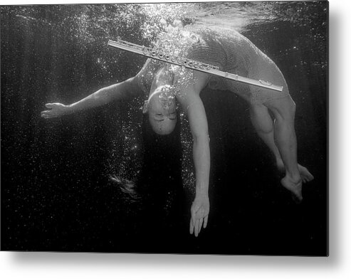 Flute Metal Print featuring the photograph Nina in pool with flute 239 by Dan Friend
