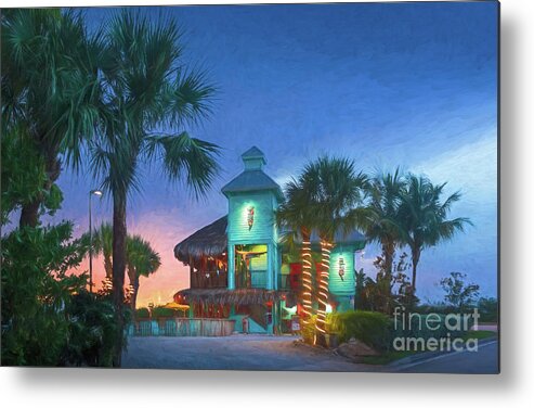 Anna Maria Island Metal Print featuring the photograph Nokomos Sunset Hut, Nokomis, FL, Painterly by Liesl Walsh