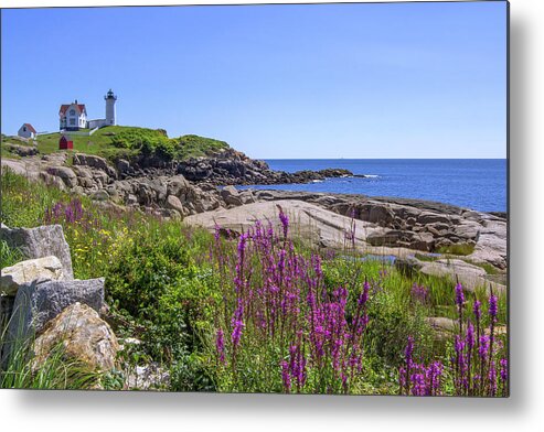 Maine Metal Print featuring the photograph Nubble Light Flowers by Chris Whiton