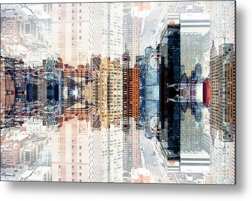 Nyc Metal Print featuring the digital art NYC Reflection - Times SQ Buildings by Philippe HUGONNARD