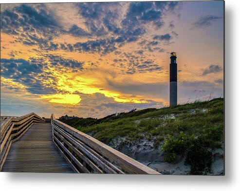 Oak Island Metal Print featuring the photograph Oak Island Lighthouse Sunset by Nick Noble