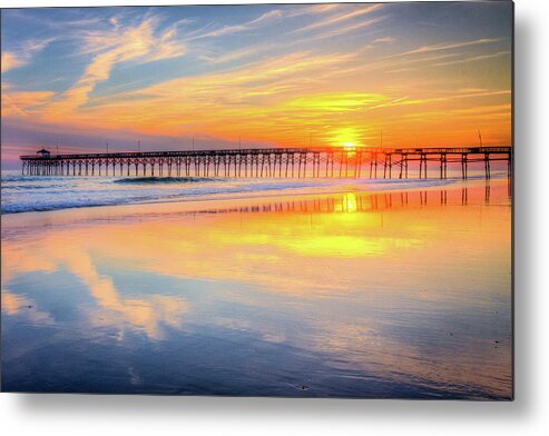 Oak Island Metal Print featuring the photograph Oceancrest Pier Sunset by Nick Noble