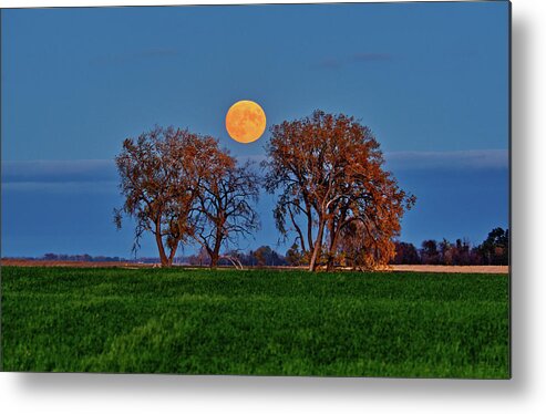 Hunters Moon Metal Print featuring the photograph October Hunter's Moon rises above cloud bank in rural ND #2 of 2 by Peter Herman