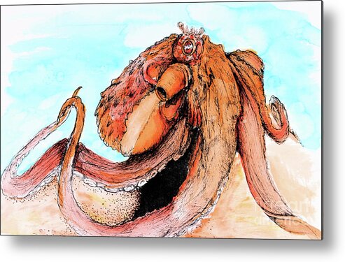 Octopus Metal Print featuring the painting Octopus at Home by Lora Tout