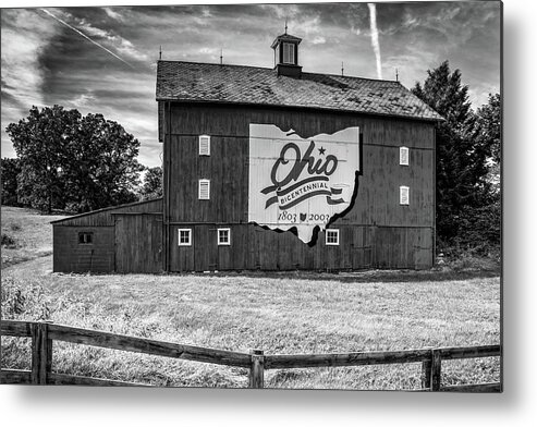 Ohio Wall Art Metal Print featuring the photograph Ohio Bicentennial Barn - Delaware County Black and White by Gregory Ballos
