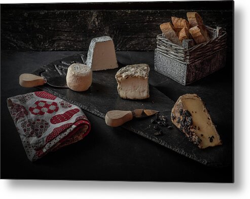 Cheese Metal Print featuring the photograph Old Maestra French Cheese and Baguette by Jean Gill