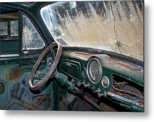 Junkyard Metal Print featuring the photograph Old Morris Truck Interior by Cathy Anderson