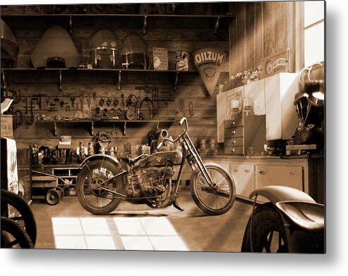 Motorcycle Metal Print featuring the photograph Old Motorcycle Shop by Mike McGlothlen