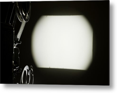 Movie Theater Metal Print featuring the photograph Old Projector With Blank Screening On The Wall by Adam Smigielski