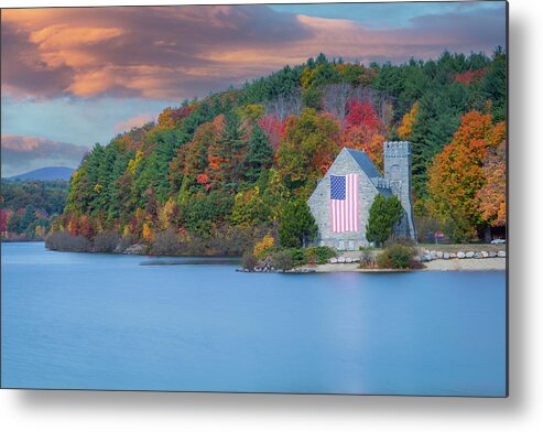 Old Stone Church Metal Print featuring the photograph Old Stone Church in Massachusetts fall colors by Jeff Folger