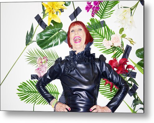 Cool Attitude Metal Print featuring the photograph Older Woman Laughing In Couture Clothing by Tara Moore