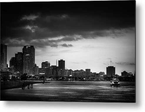 Greg Mimbs Metal Print featuring the photograph Orange Sky And City Lights In Black and White by Greg and Chrystal Mimbs