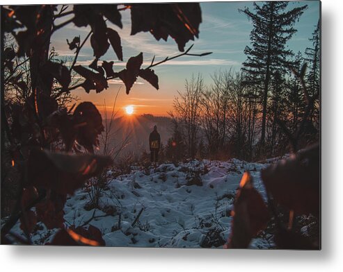 View Metal Print featuring the photograph Orange star shining on young man by Vaclav Sonnek