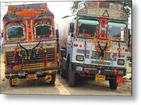 Indian Metal Print featuring the photograph Ornate Trucks In India by Mikhail Kokhanchikov