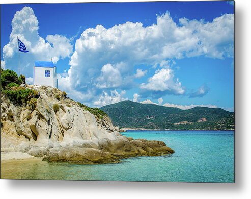 Chapel Metal Print featuring the photograph Orthodox Chapel Next to the Sea in Chalkidiki in Greece by Alexios Ntounas