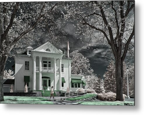 Cress Metal Print featuring the photograph Out for a Stroll - Cress funeral home and a dog walker in springtime and infrared spectrum by Peter Herman