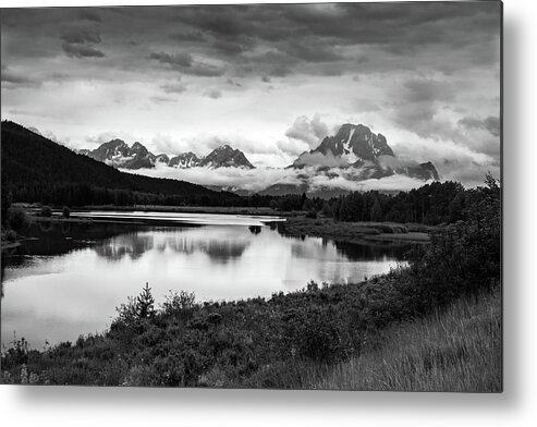 Nature Metal Print featuring the photograph Oxbow Bend in Black and White by Rose Guinther