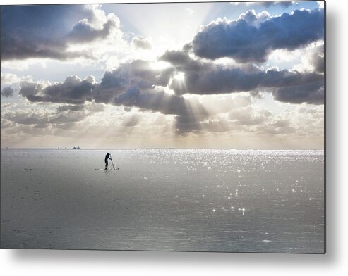 Clouds Metal Print featuring the photograph Paddleboarder under the Sun by Debra and Dave Vanderlaan