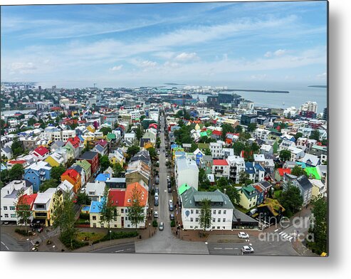 Reykjavik Metal Print featuring the photograph Panorama of Reykjavik, Iceland by Delphimages Photo Creations