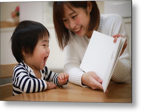 Toddler Metal Print featuring the photograph Parents and children reading by Yamasan
