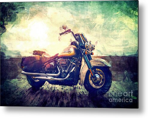Motorcycle Metal Print featuring the digital art Parked Motorcycle by Phil Perkins