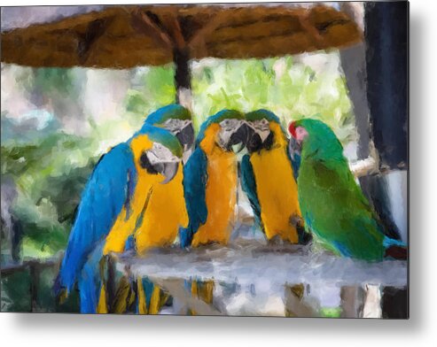 Birds Metal Print featuring the painting Parrot Conference by Gary Arnold