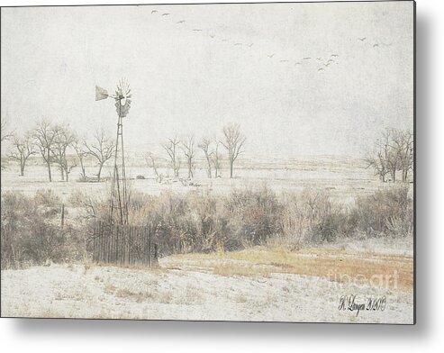 Landscape Digital Art Metal Print featuring the digital art Patiently Waiting for Spring by Rebecca Langen
