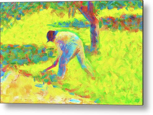 Georges Seurat Metal Print featuring the painting Peasant with a Hoe - Digital Remastered Edition by Georges Seurat