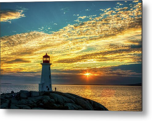 Peggy's Cove Metal Print featuring the photograph Peggy's Cove Lighthouse at Sunset by Tatiana Travelways