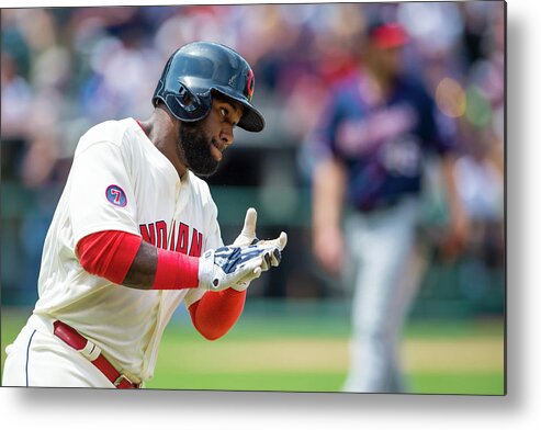 American League Baseball Metal Print featuring the photograph Phil Hughes and Abraham Almonte by Jason Miller