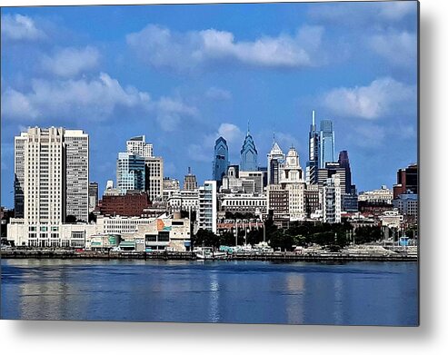 Philadelphia Metal Print featuring the photograph Philadelphia Skyline across the Delaware River from the Aquarium in Camden, New Jersey by Linda Stern
