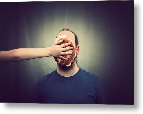 Mature Adult Metal Print featuring the photograph Pie on face by Scott MacBride