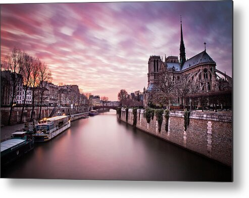 Ile De La Cite Metal Print featuring the photograph Pink Sunset of Notre Dame by Serge Ramelli