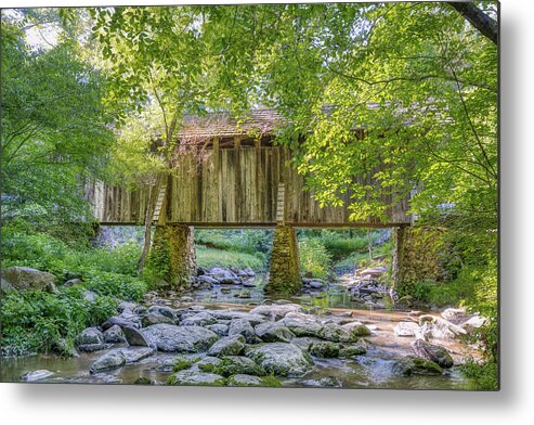 North Carolina Metal Print featuring the photograph Pisgah Covered Bridge Southside River View by Donna Twiford