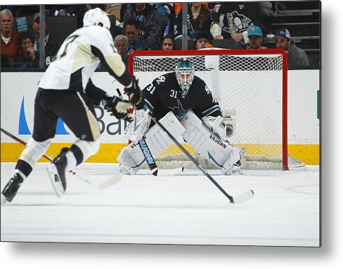 National Hockey League Metal Print featuring the photograph Pittsburgh Penguins v San Jose Sharks by Rocky W. Widner