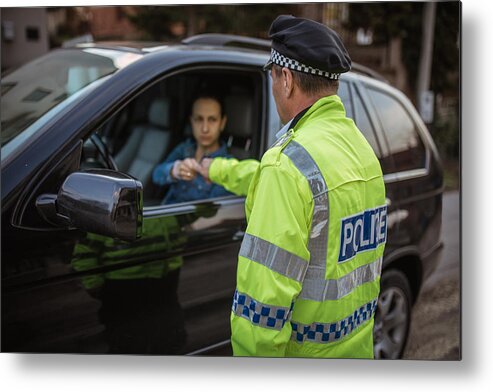 White People Metal Print featuring the photograph Police officee giving ticket by South_agency