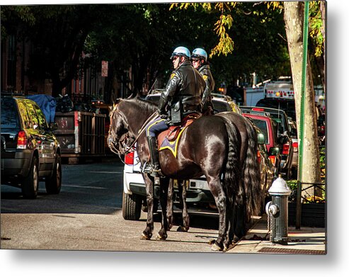Chelsea Metal Print featuring the photograph Police on Horse Back in NYC by Louis Dallara