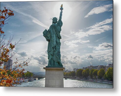 Statue Of Liberty Metal Print featuring the photograph Pont de Grenelle Statue of Liberty - Paris - France by Bruce Friedman